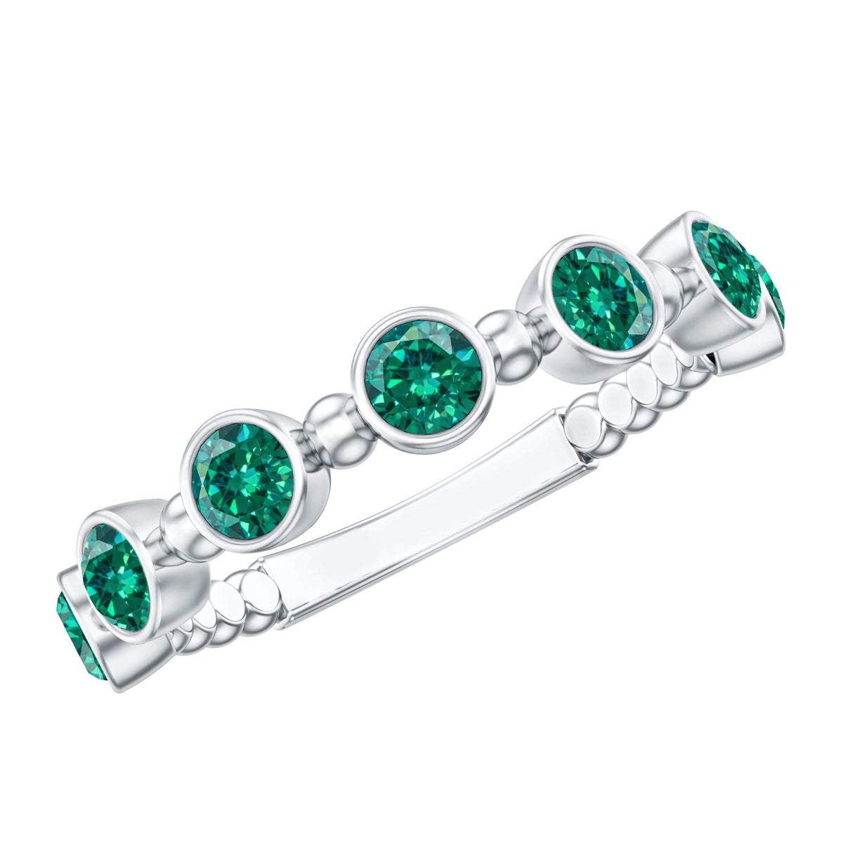 Bezel Set Lab Grown Emerald 7 Stone Half Eternity Ring with Certificate AAAA - Rosec Jewels
