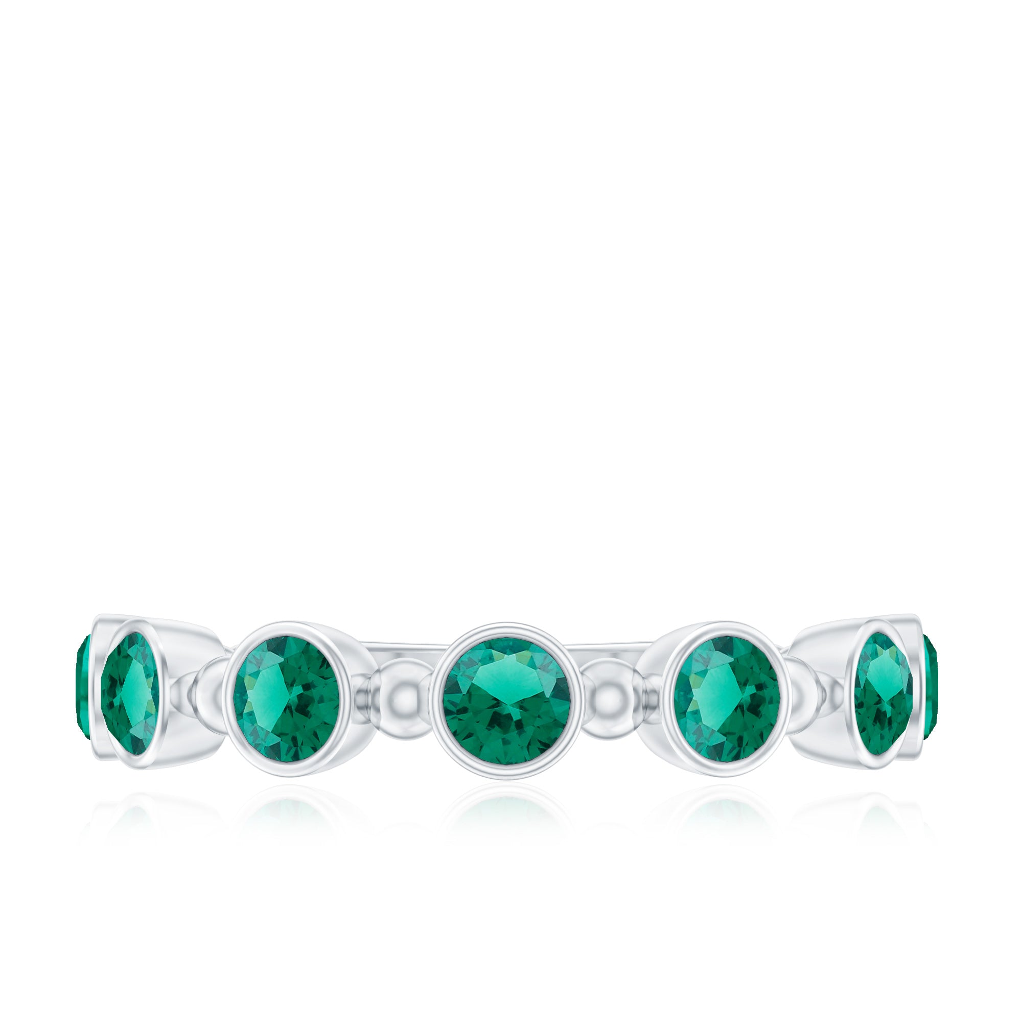 Bezel Set Lab Grown Emerald 7 Stone Half Eternity Ring with Certificate AAAA - Rosec Jewels