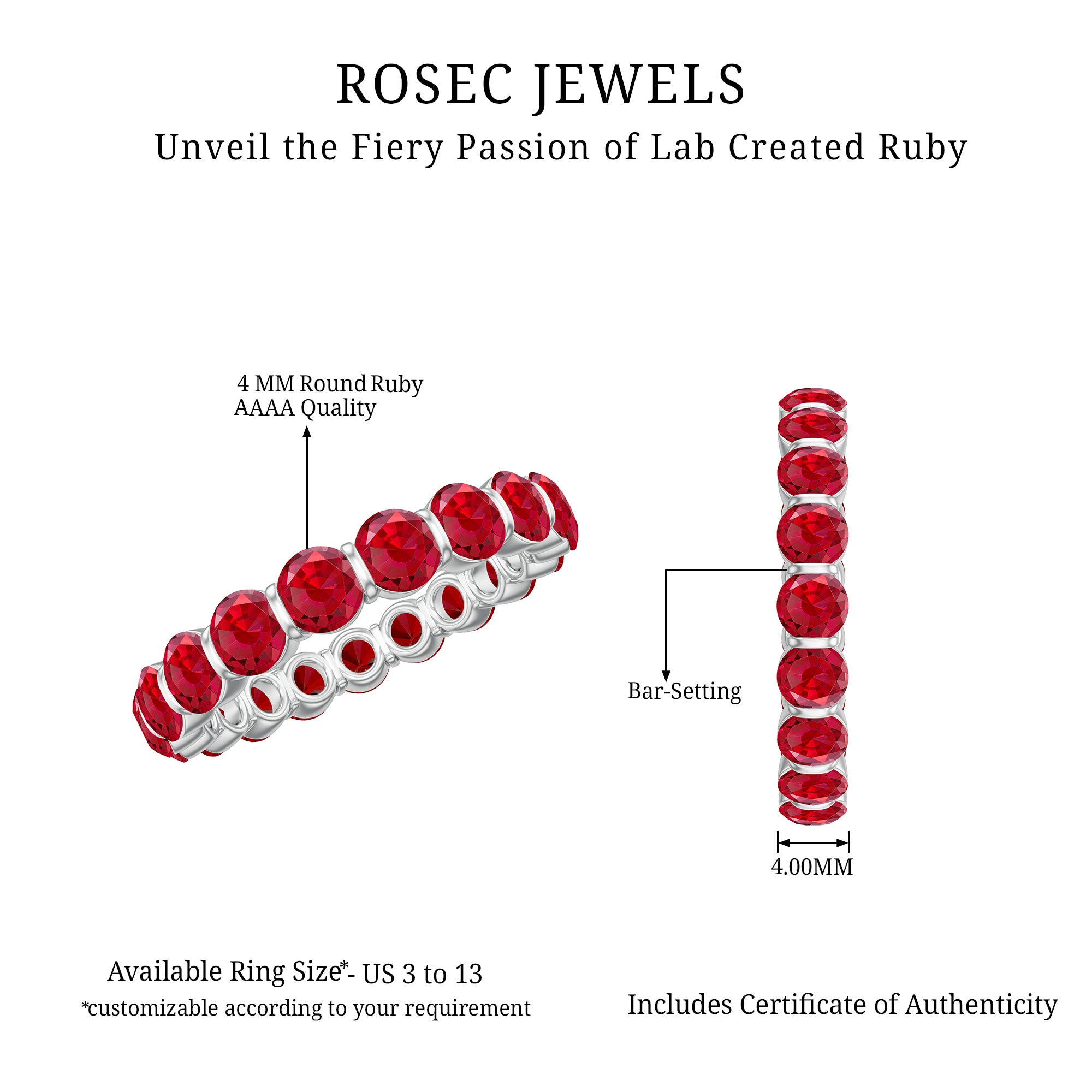 6.5 CT Bar Set Created Ruby Full Eternity Ring AAAA - Rosec Jewels