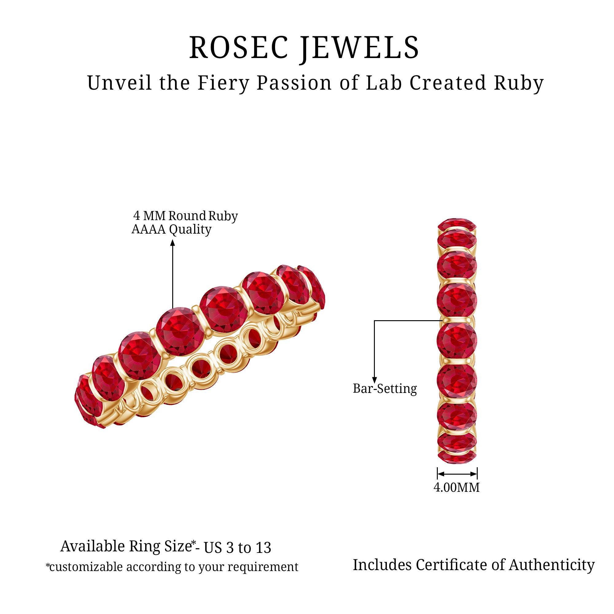 6.5 CT Bar Set Created Ruby Full Eternity Ring AAAA - Rosec Jewels