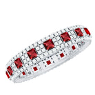 1.75 CT Princess Cut Created Ruby Wedding Band Ring with Diamond Accent AAAA - Rosec Jewels