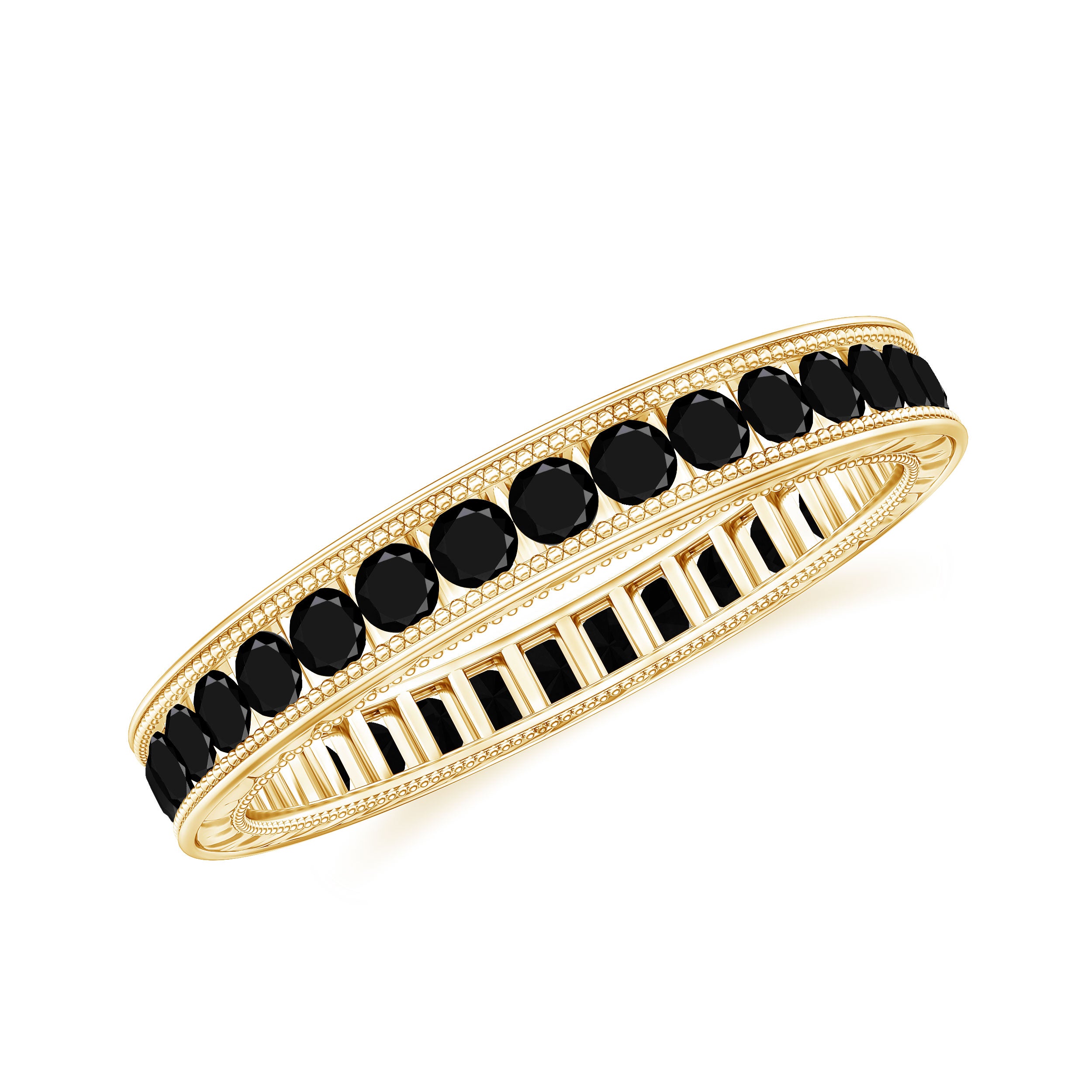 Black Onyx Wedding Band with Milgrain Detailing AAA - Rosec Jewels