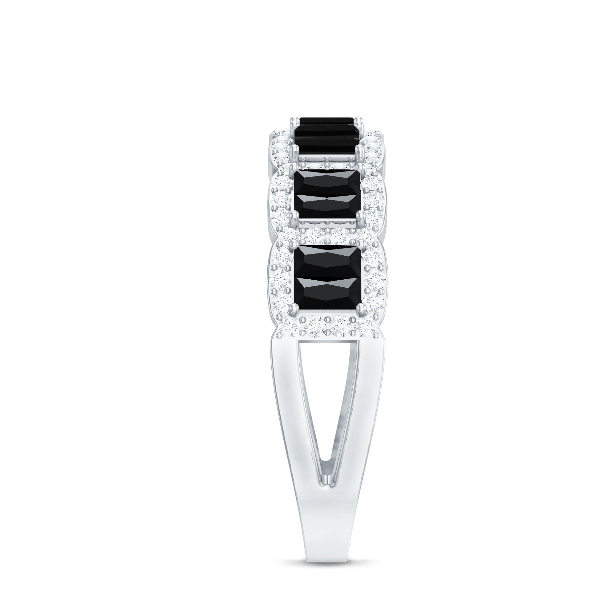 Rosec Jewels-Baguette Cut Lab Grown Black and White Diamond Half Eternity Band