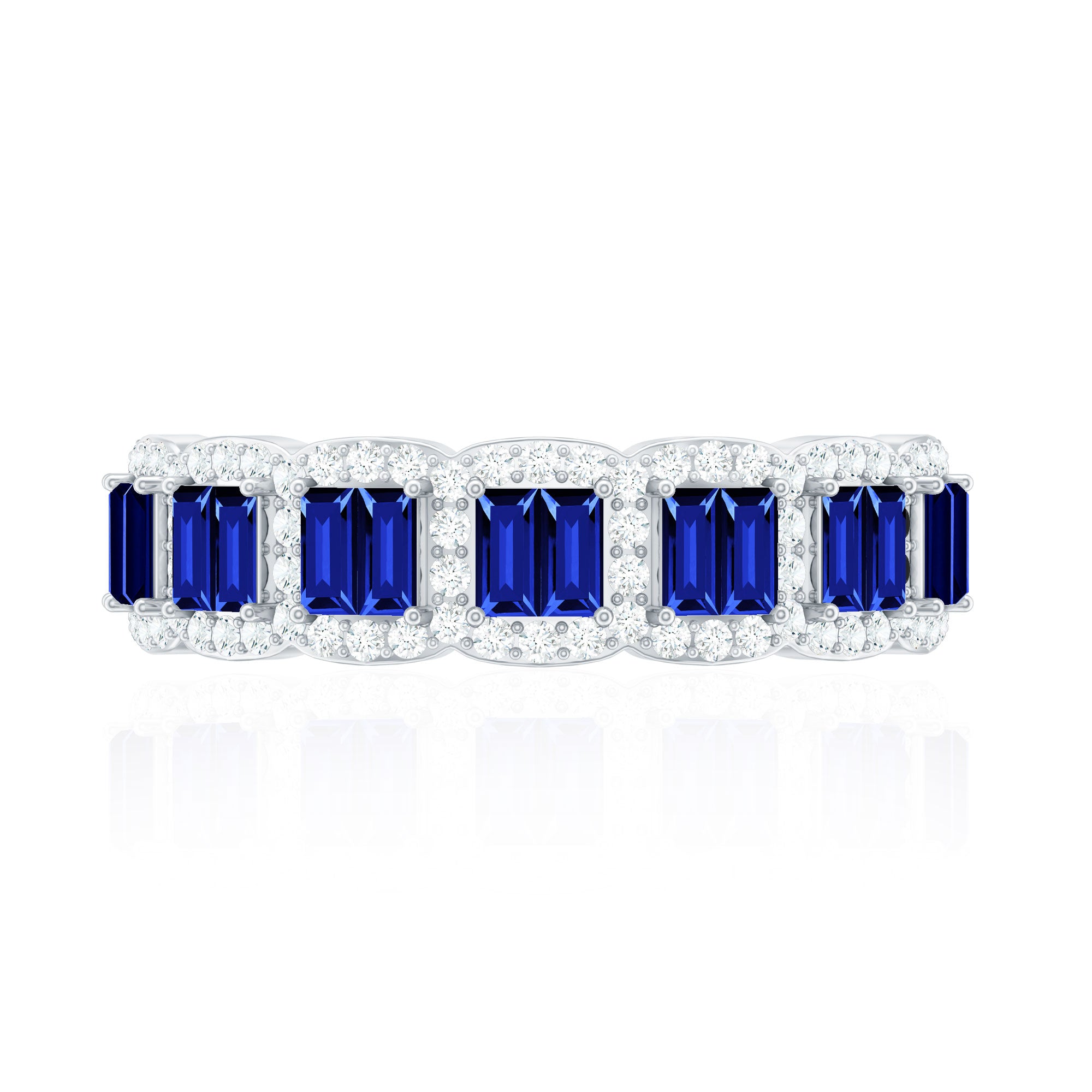 Certified Lab Grown Blue Sapphire Eternity Wedding Band with Diamond AAAA - Rosec Jewels