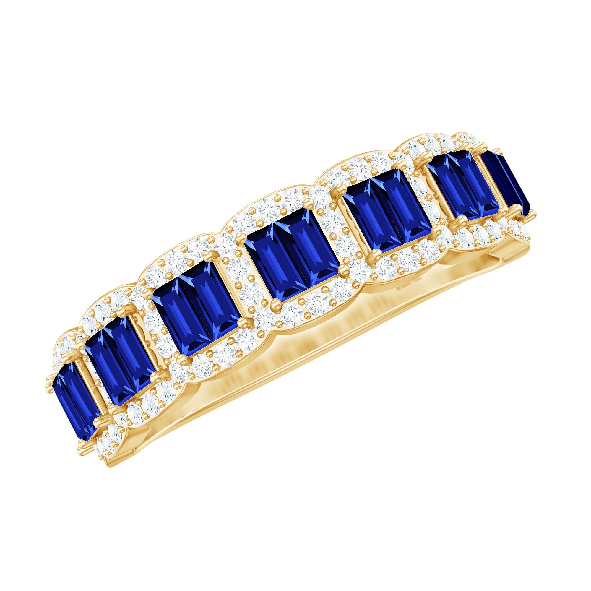Certified Lab Grown Blue Sapphire Eternity Wedding Band with Diamond AAAA - Rosec Jewels