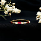 Rosec Jewels-3/4 CT Baguette Cut Lab Grown Ruby Stackable Ring with Diamond