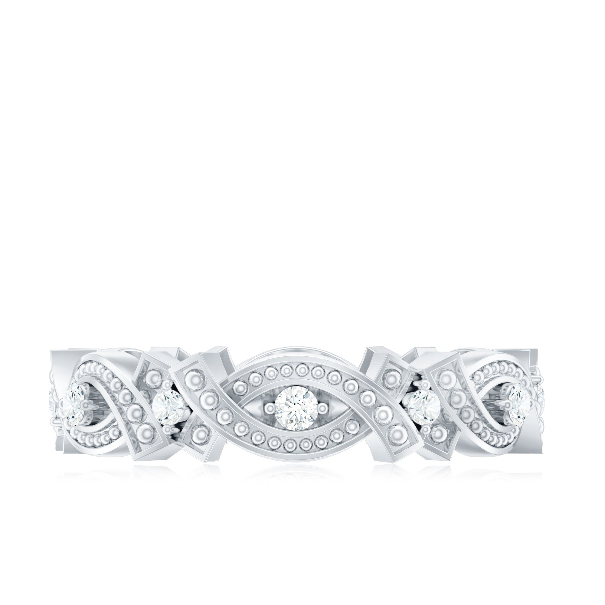 Vintage Inspired Moissanite Beaded Wedding Band D-VS1 - Rosec Jewels