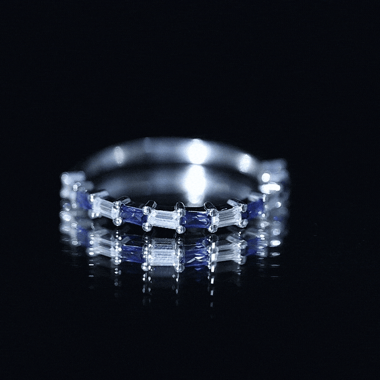 Lab Grown Blue Sapphire Baguette Eternity Ring with Moissanite AAAA - Rosec Jewels