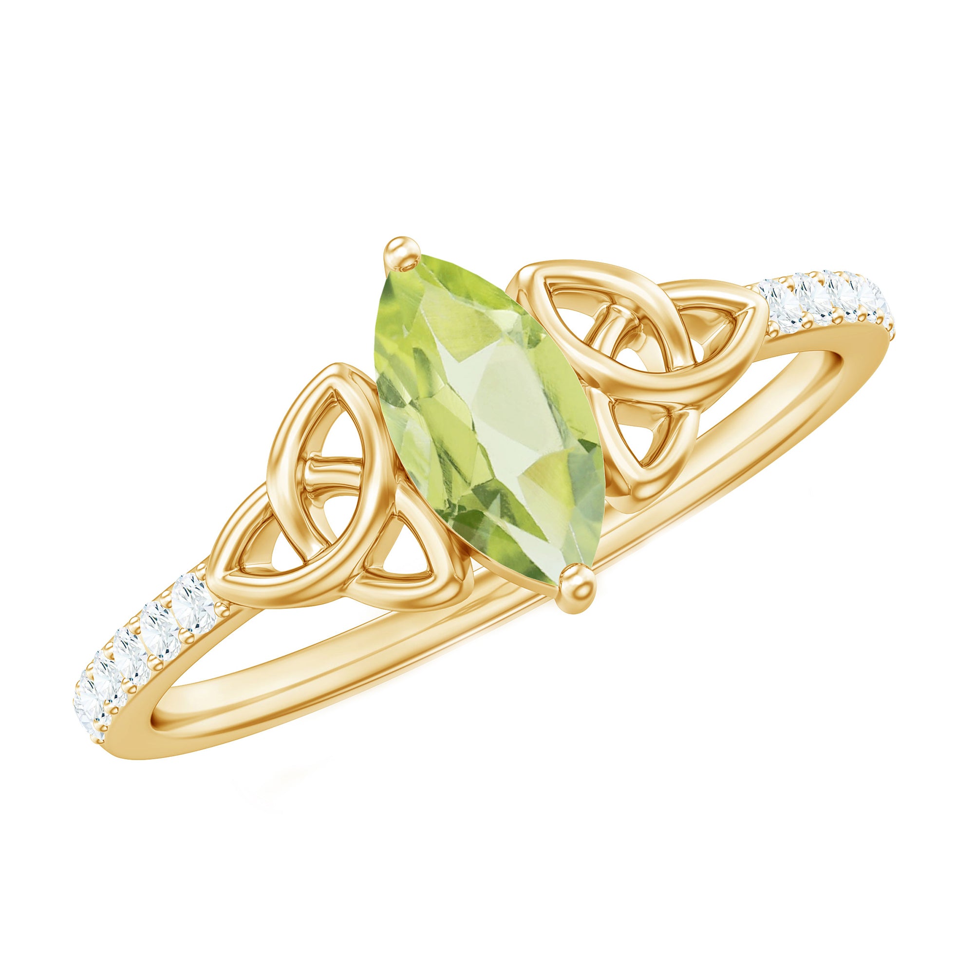 Rosec Jewels-Natural 0.7 Carat Peridot Diamond Marquise Engagement Ring with Celtic Knot