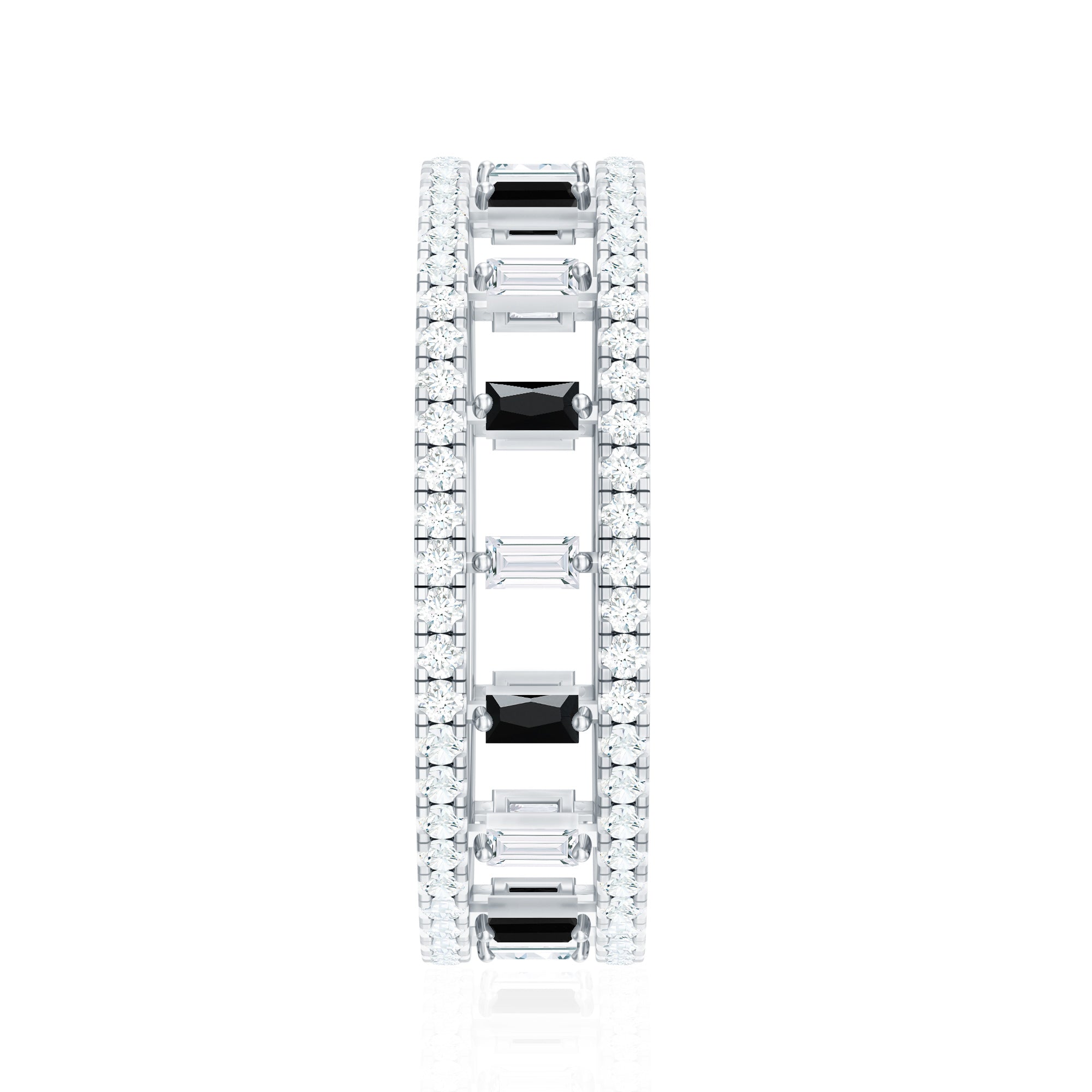 Baguette Cut Black Spinel and Moissanite Wedding Band AAA - Rosec Jewels
