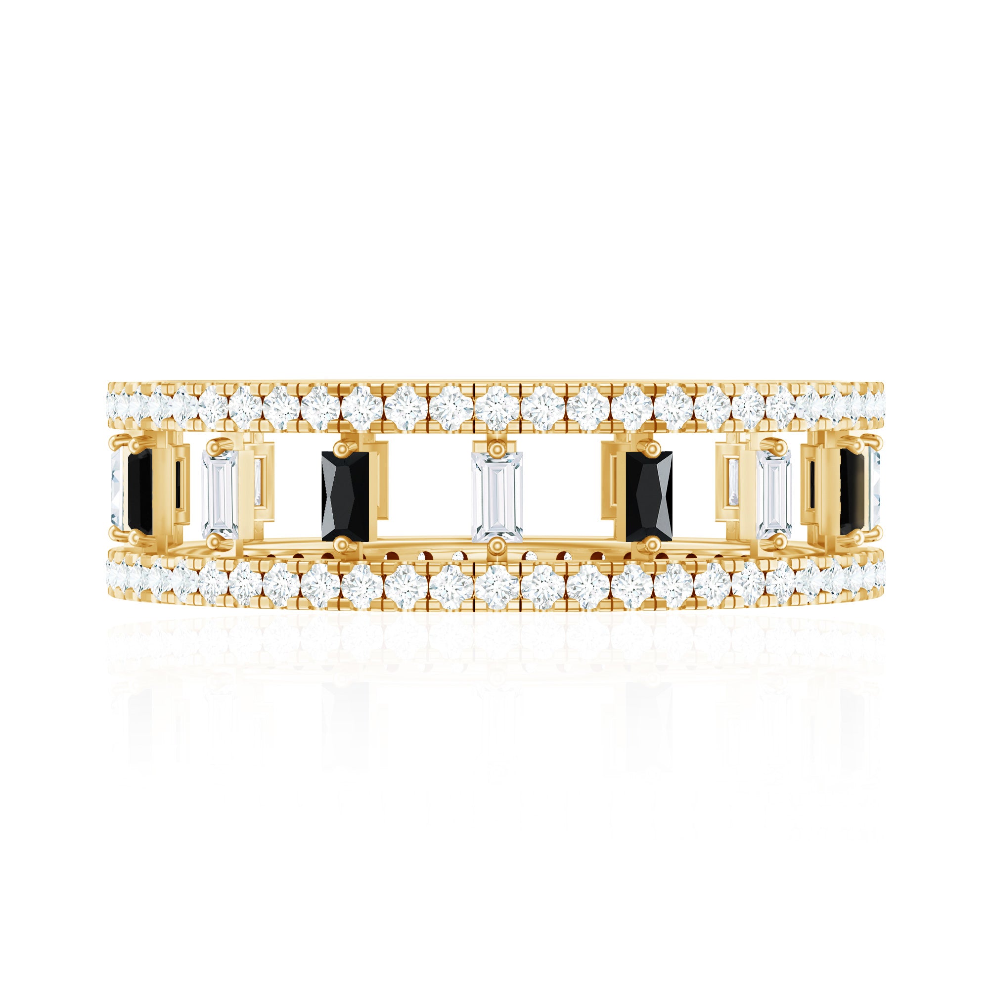 Baguette Cut Black Spinel and Moissanite Wedding Band AAA - Rosec Jewels
