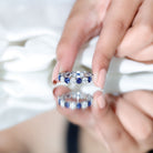 Certified Round Lab Grown Blue Sapphire Eternity Band Ring with Moissanite AAAA - Rosec Jewels