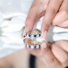 Certified Round Lab Grown Blue Sapphire Eternity Band Ring with Moissanite AAAA - Rosec Jewels