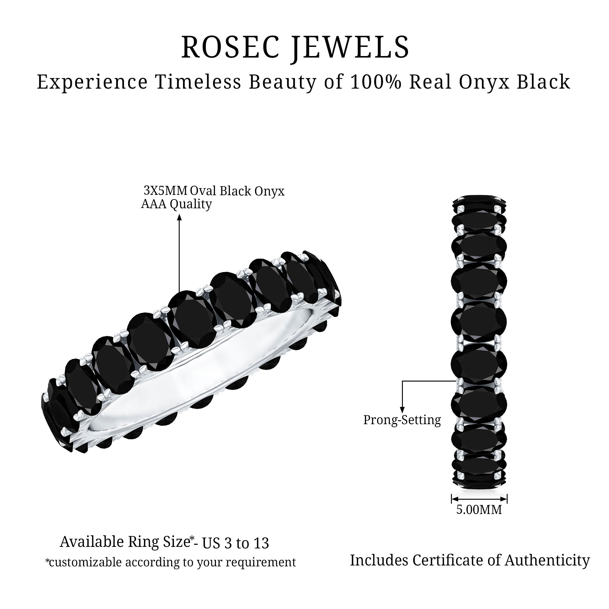 Rosec Jewels-Oval Shaped Black Onyx Wedding Band for Women