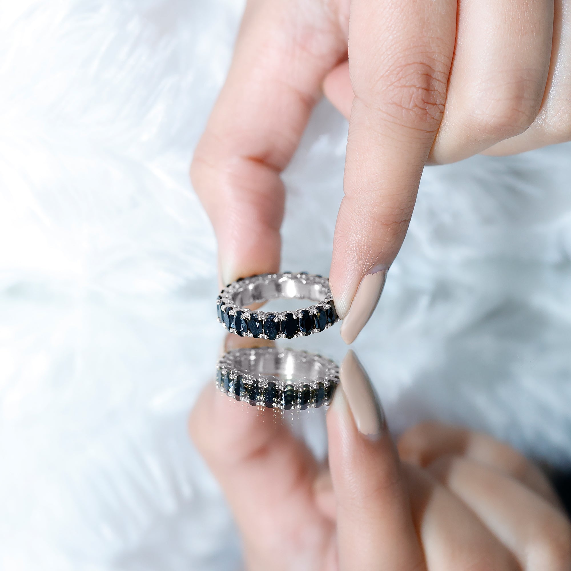 Rosec Jewels-Oval Shaped Black Onyx Wedding Band for Women