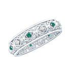 Lab Emerald and Diamond Vintage Wedding Band Ring AAAA - Rosec Jewels