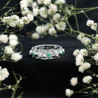 Lab Emerald and Diamond Vintage Wedding Band Ring AAAA - Rosec Jewels