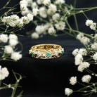 Lab Emerald and Diamond Vintage Wedding Band Ring AAAA - Rosec Jewels