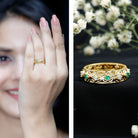 Lab Emerald and Diamond Vintage Wedding Band Ring AAAA - Rosec Jewels