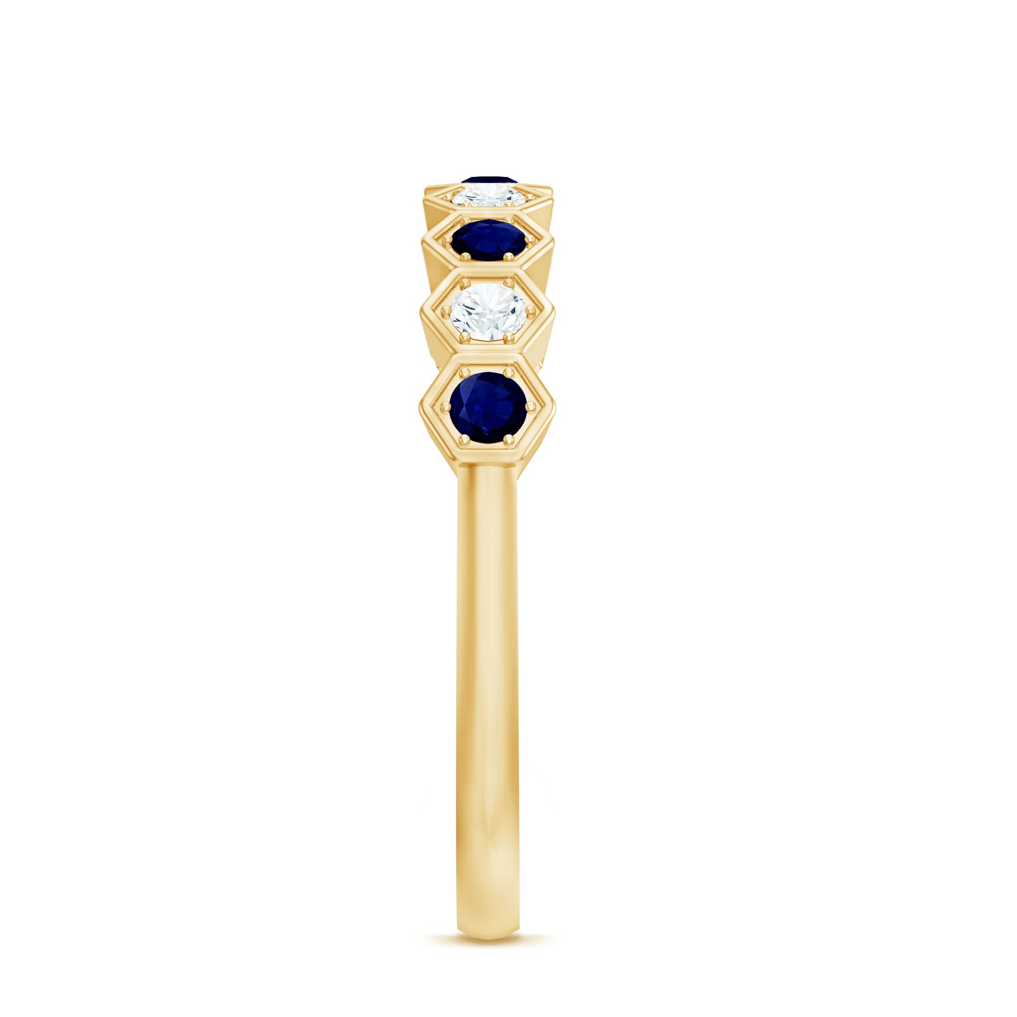 Art Deco Inspired Blue Sapphire and Diamond Geometric Half Eternity Ring AAA - Rosec Jewels