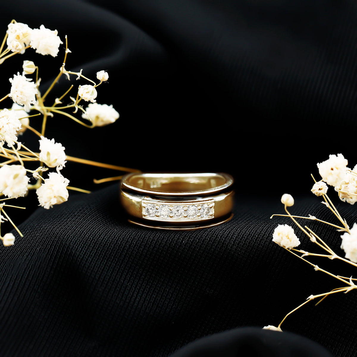 Certified Real Diamond Wedding Band with Black Enamel Natural - ( HI-SI ) - Rosec Jewels
