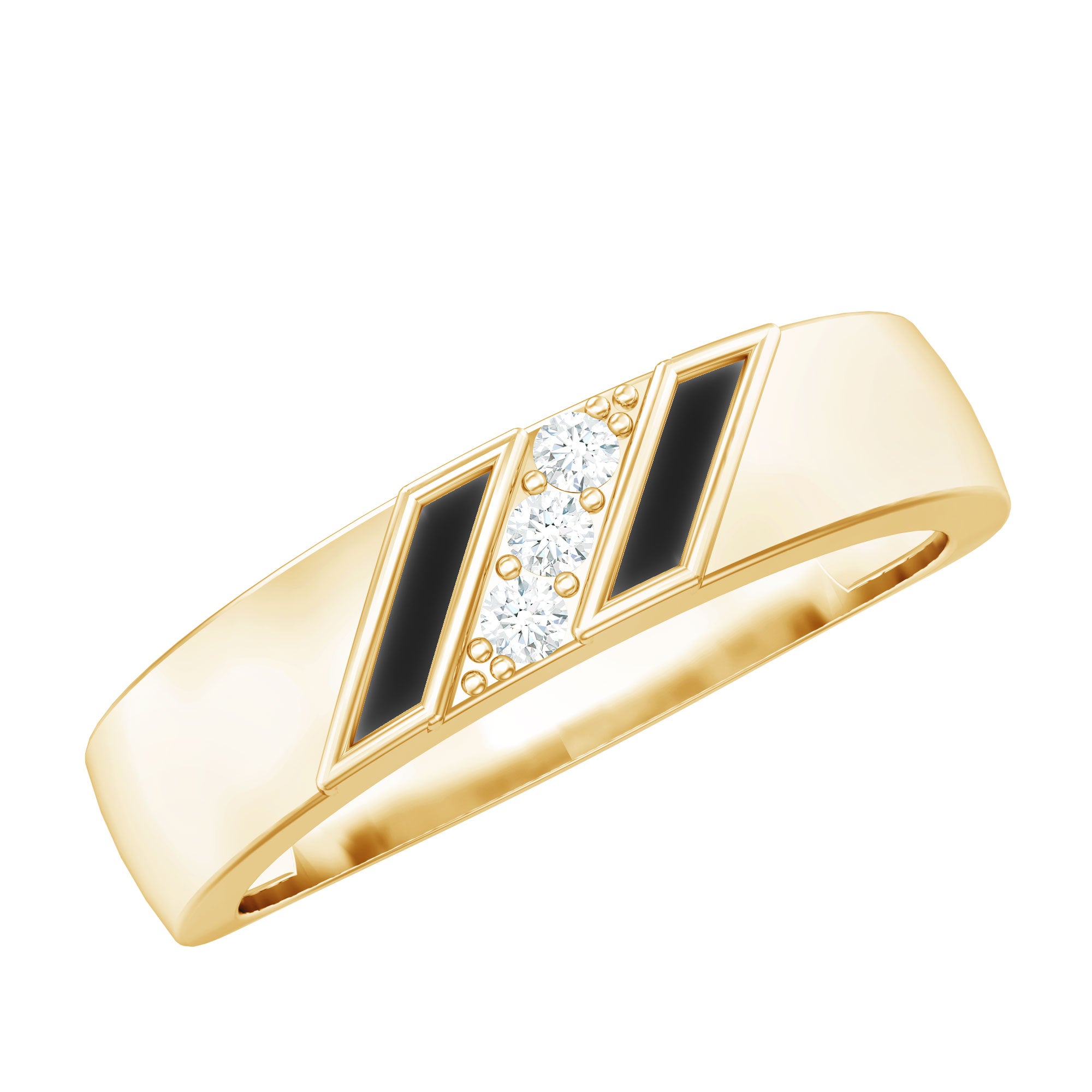 Natural Mens Diamond Wedding Band with Black Enamel Natural - ( HI-SI ) - Rosec Jewels