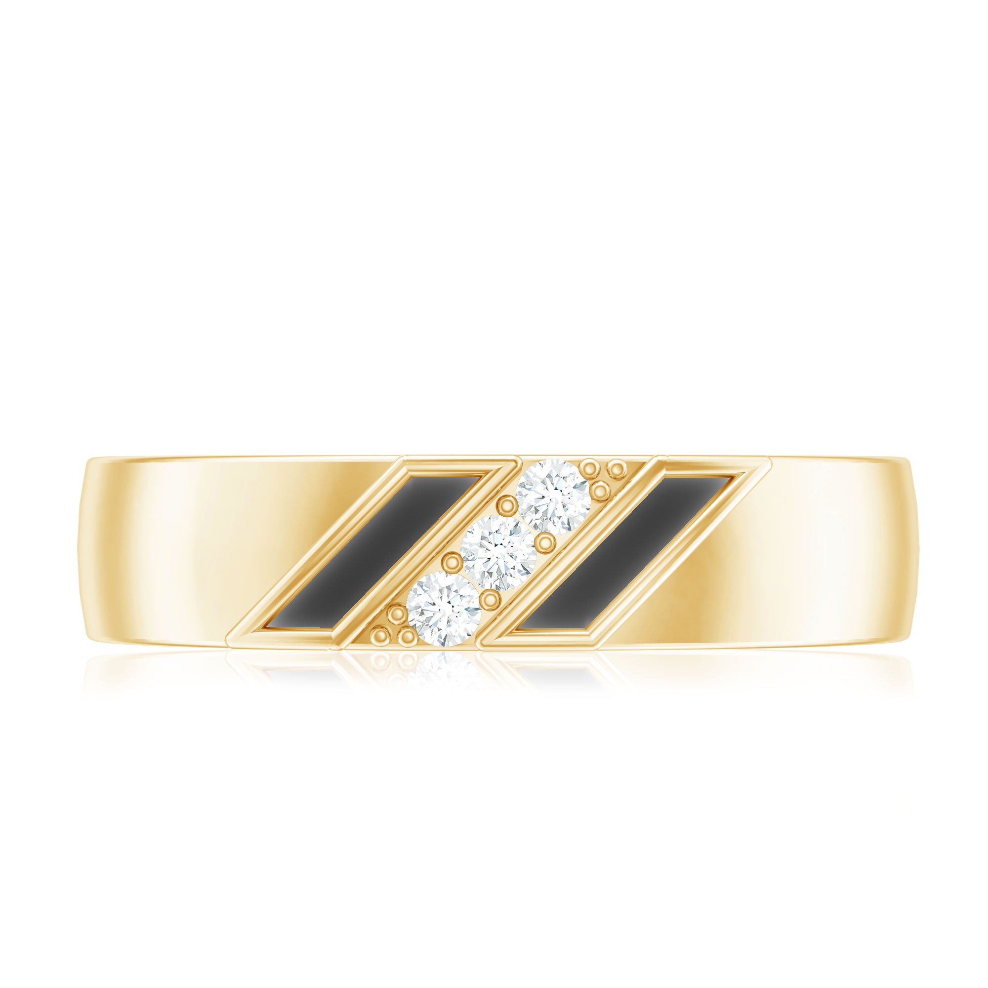 Natural Mens Diamond Wedding Band with Black Enamel Natural - ( HI-SI ) - Rosec Jewels
