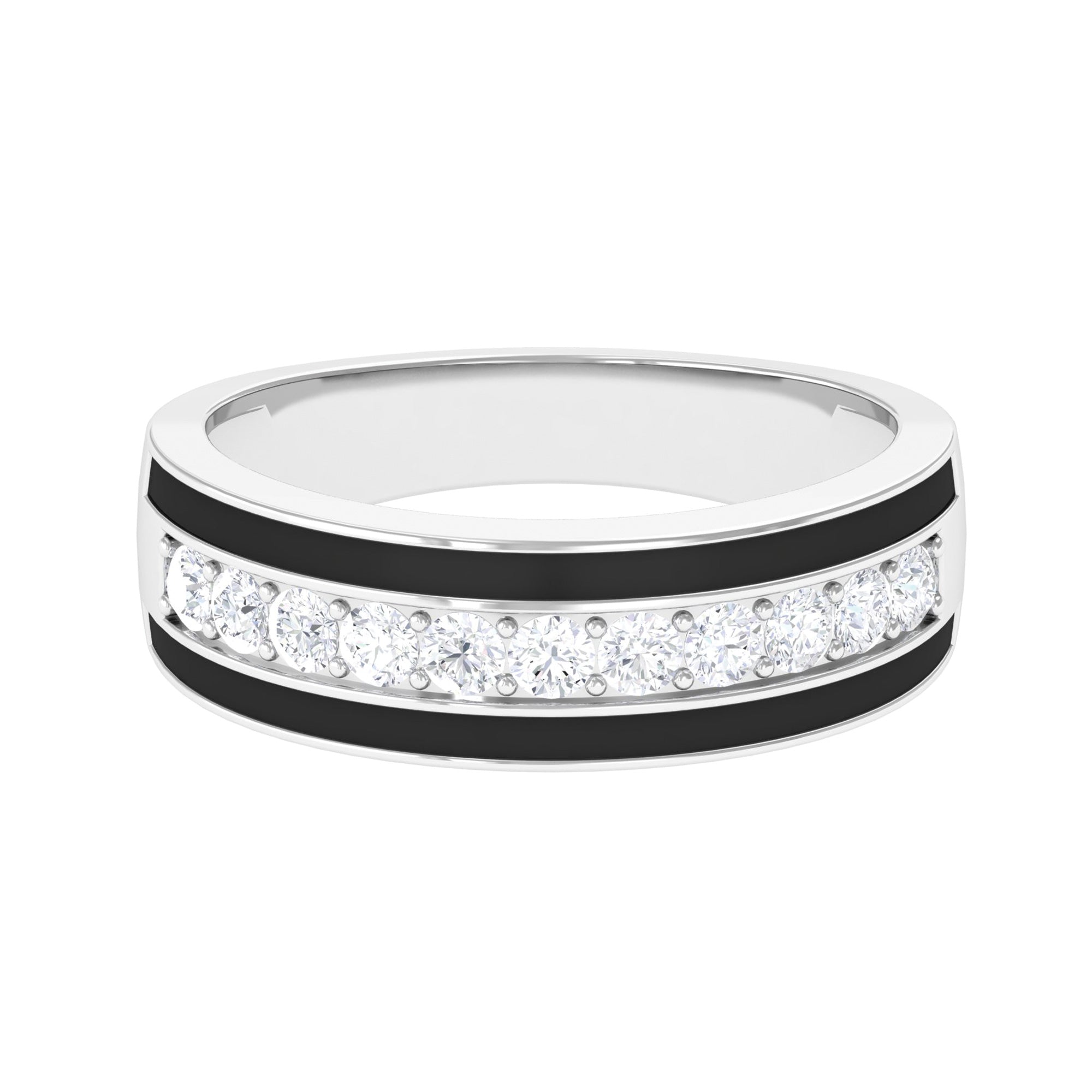 Natural Diamond and Enamel Wedding Band for Men Natural - ( HI-SI ) - Rosec Jewels