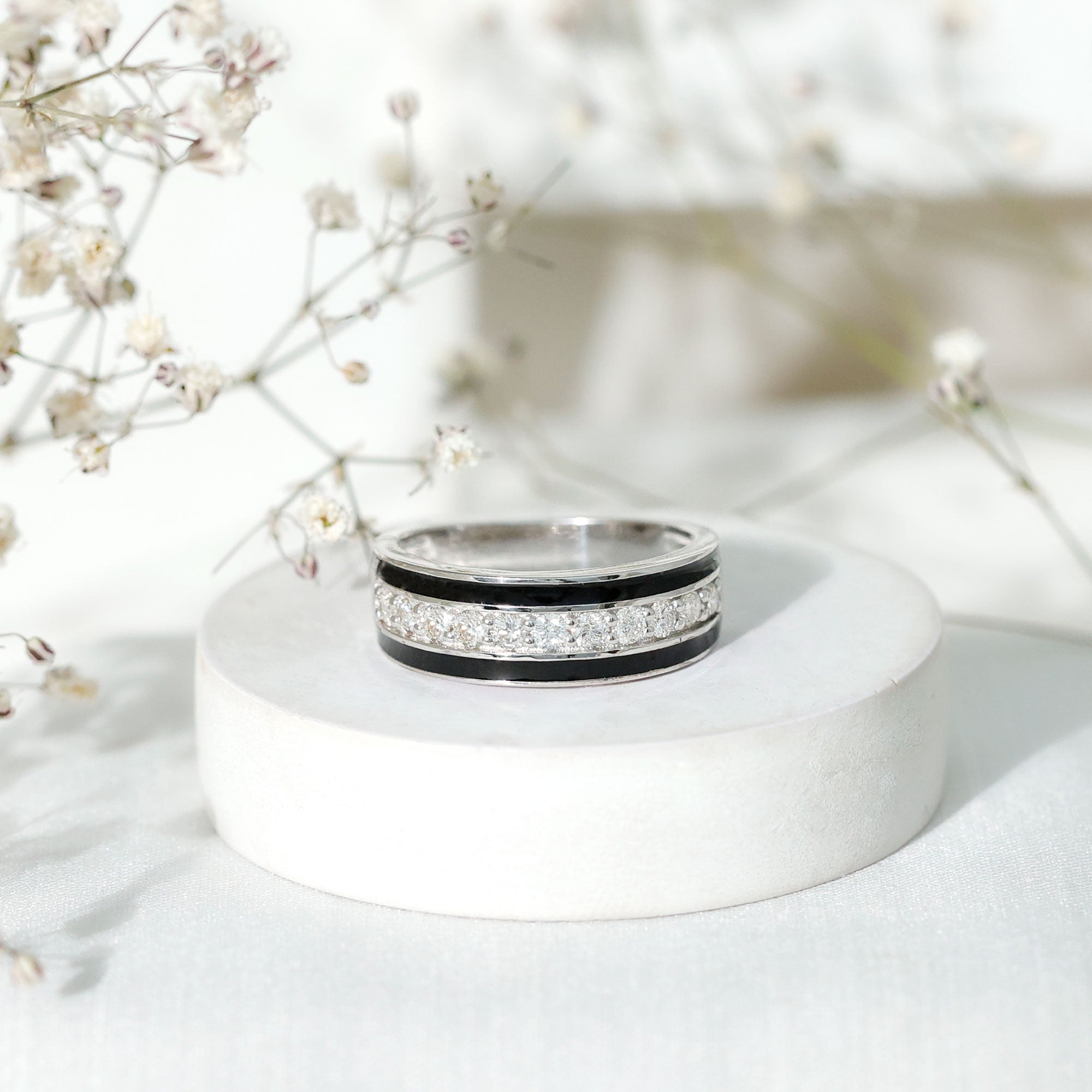 Natural Diamond and Enamel Wedding Band for Men Natural - ( HI-SI ) - Rosec Jewels