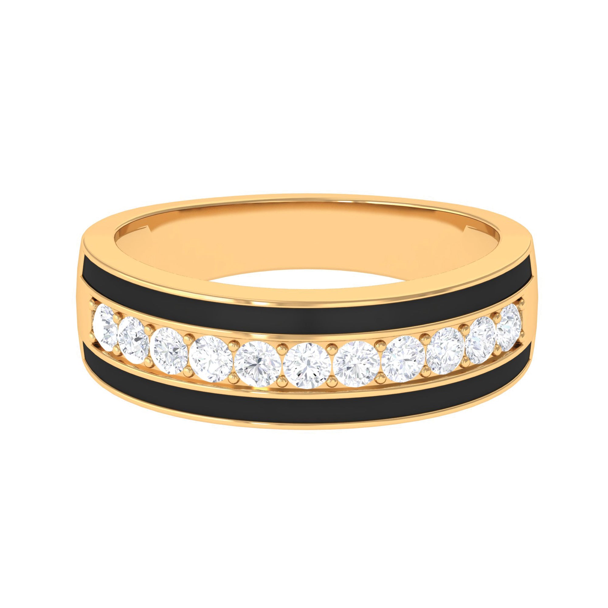 Natural Diamond and Enamel Wedding Band for Men Natural - ( HI-SI ) - Rosec Jewels