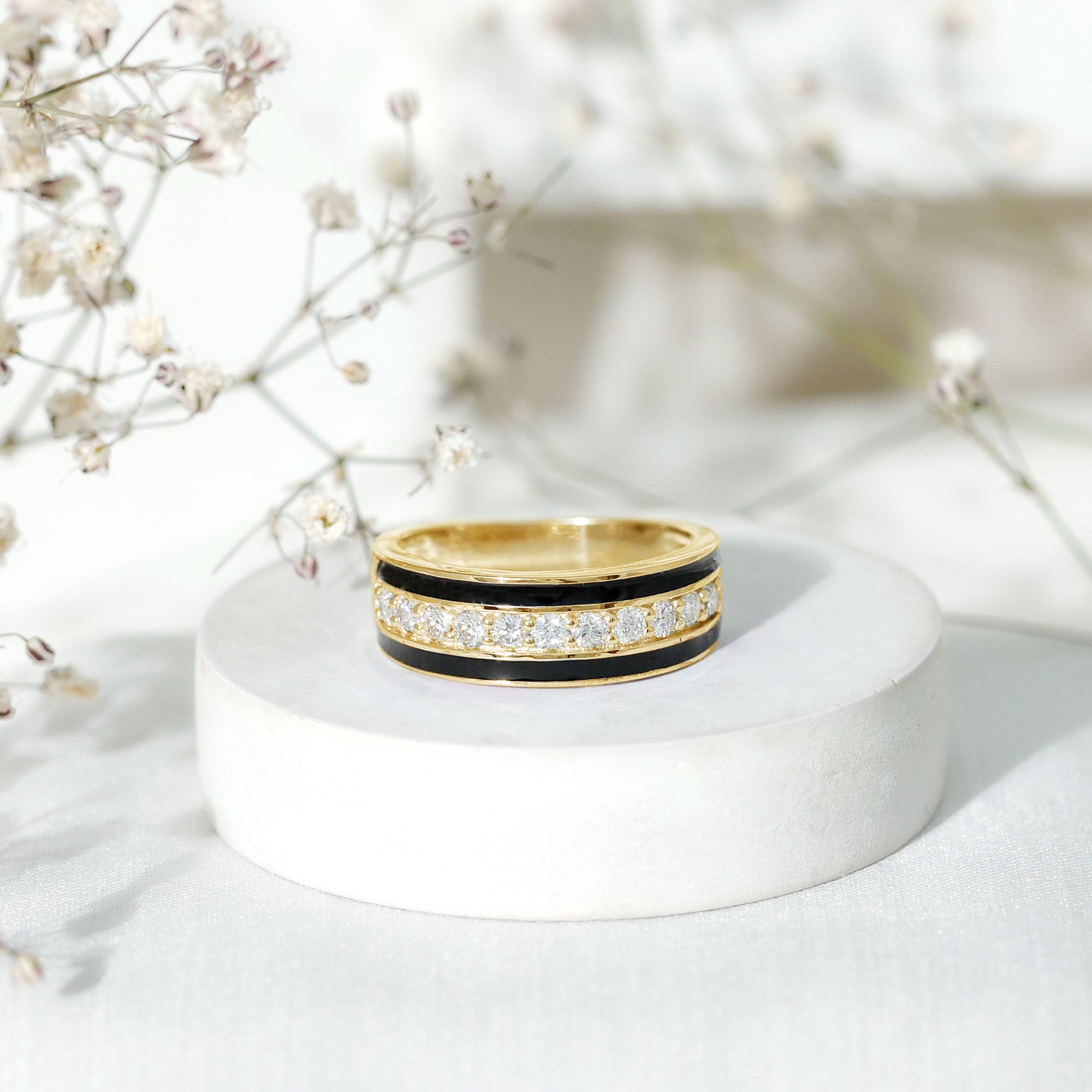 Natural Diamond and Enamel Wedding Band for Men Natural - ( HI-SI ) - Rosec Jewels