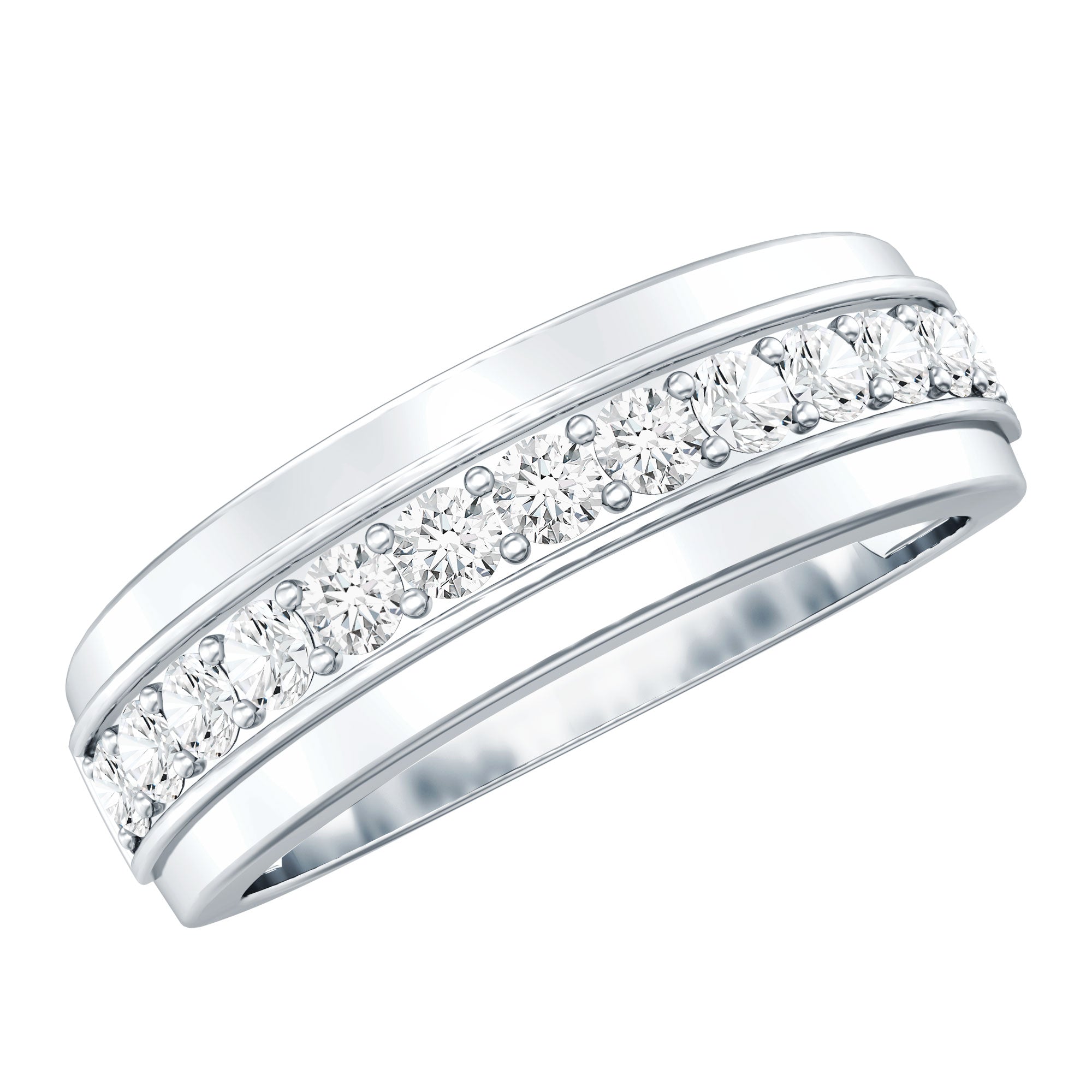 Lab Grown Diamond Half Eternity Mens Wedding Band Lab - ( EF-VS ) - Rosec Jewels