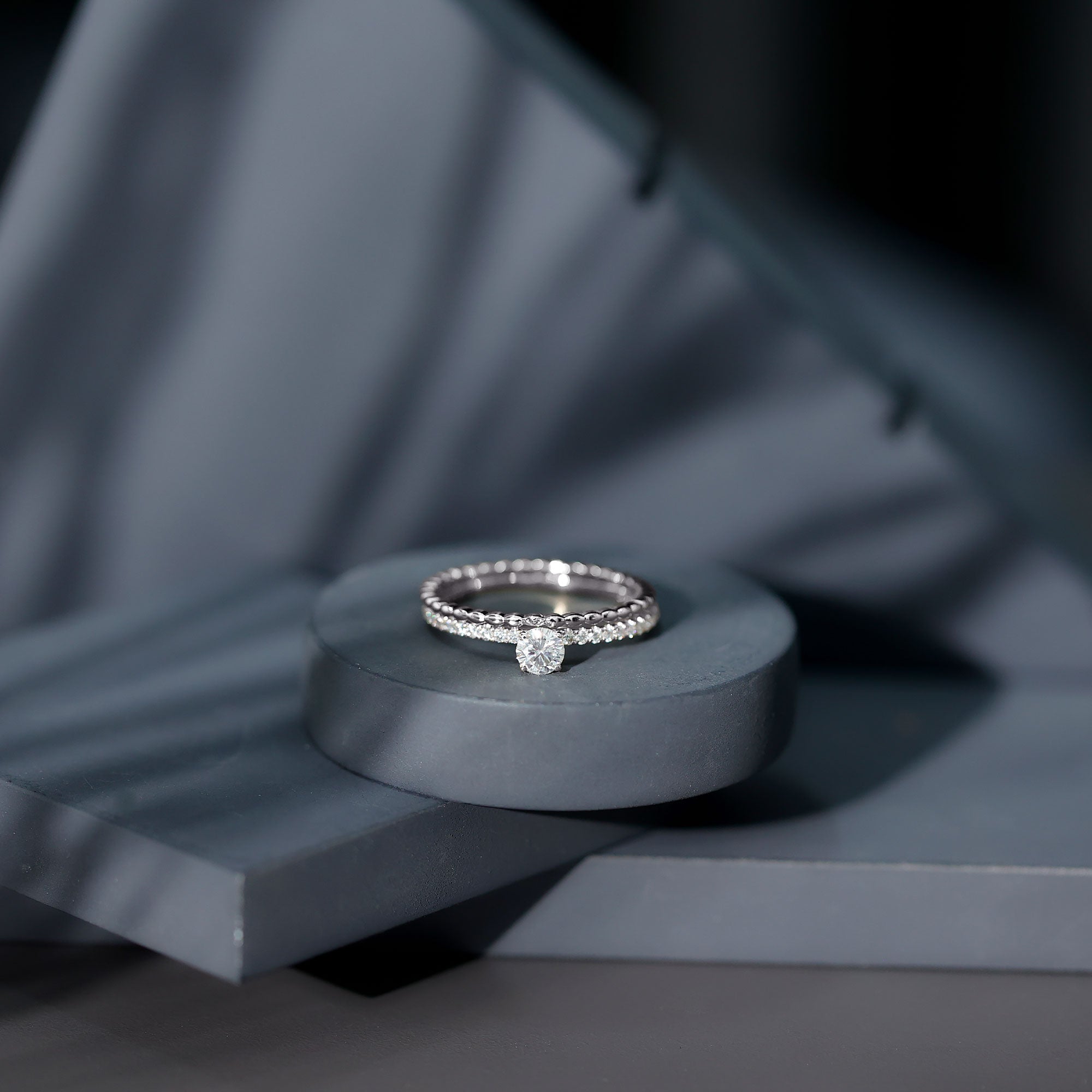 Rosec Jewels-Round Cut Moissanite Designer Engagement Ring With Certificate
