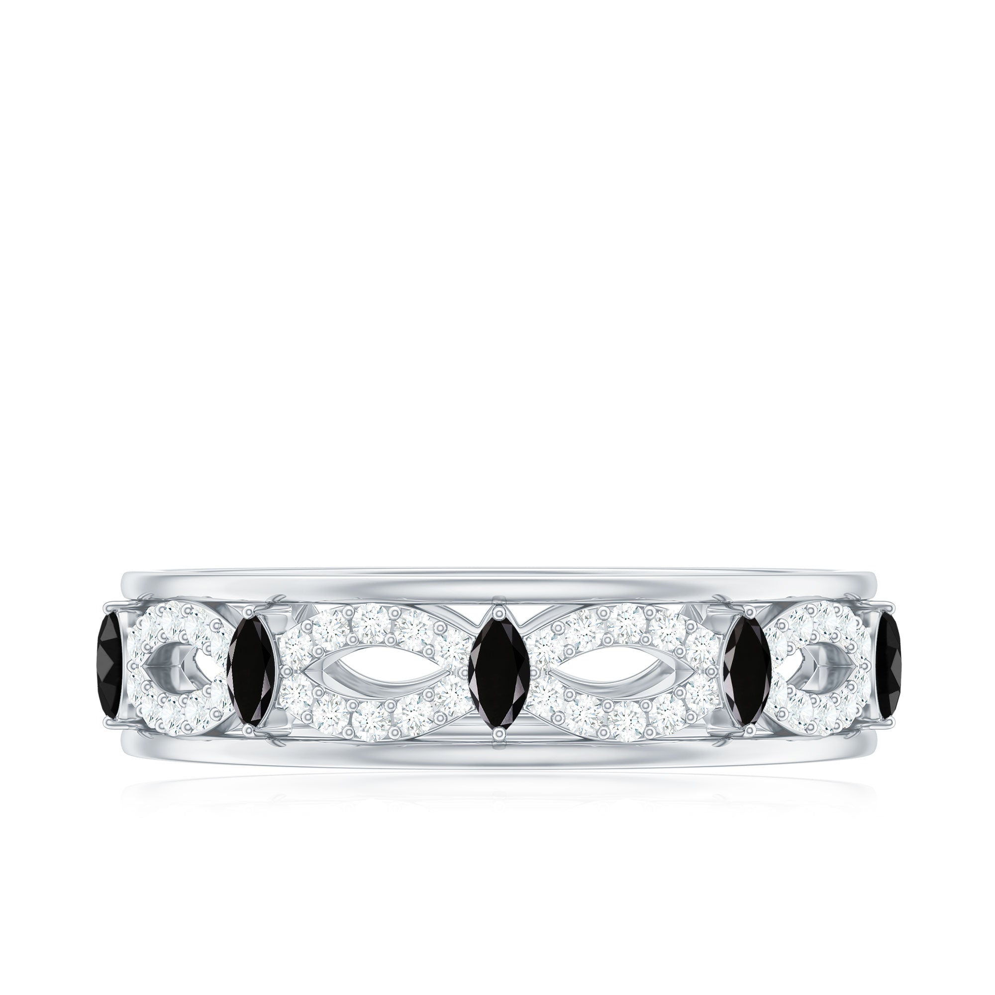 Certified Lab Grown Black and White Diamond Infinity Band Ring AAAA ( Synthetic ) - Rosec Jewels