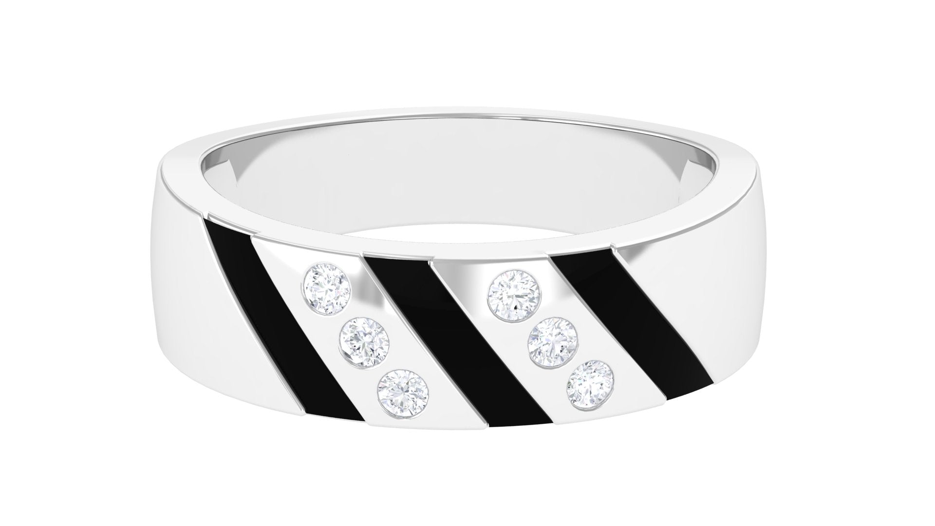 Natural Diamond Mens Wedding Band with Black Enamel Natural - ( HI-SI ) - Rosec Jewels