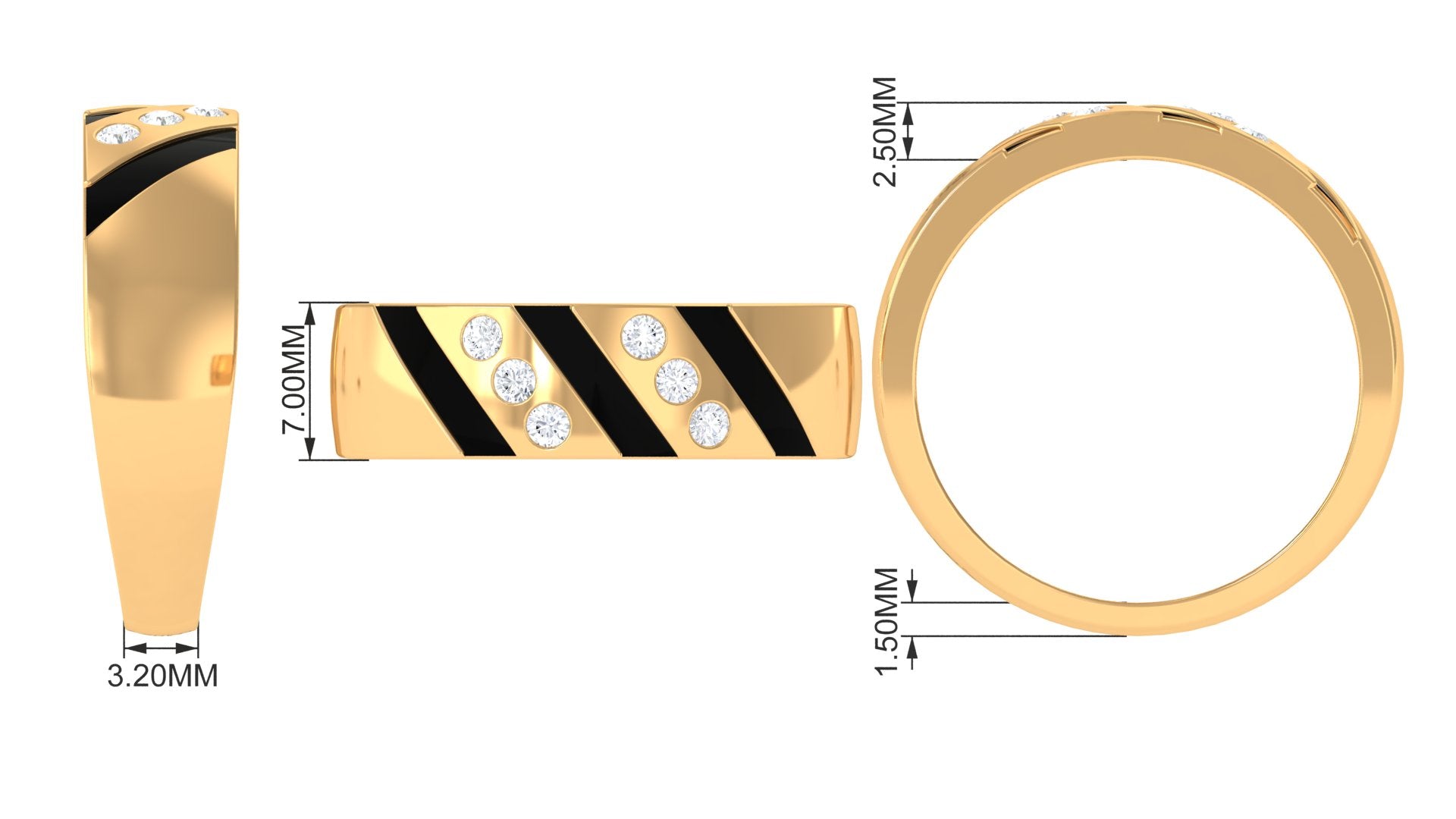 Natural Diamond Mens Wedding Band with Black Enamel Natural - ( HI-SI ) - Rosec Jewels