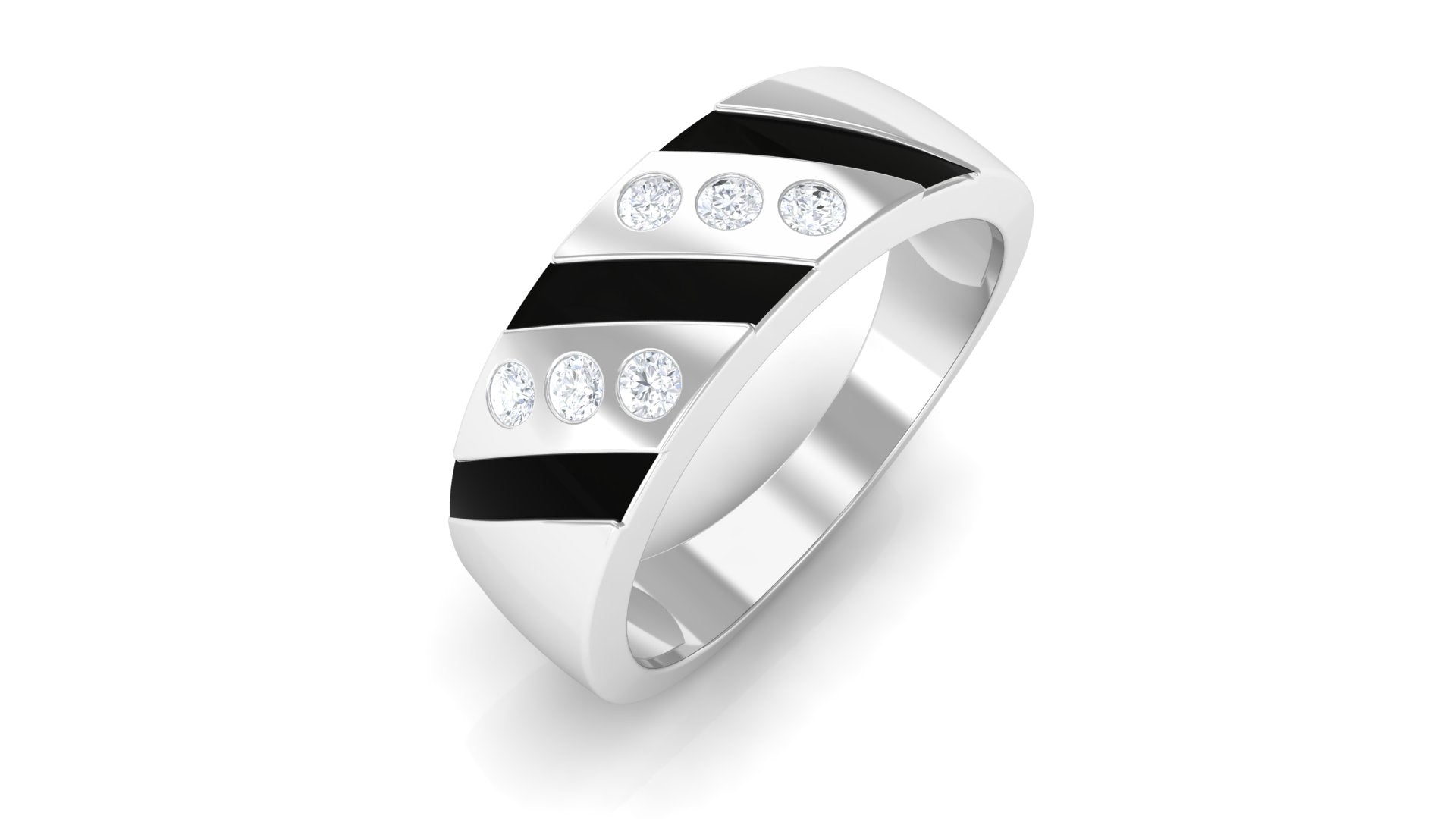 Natural Diamond Mens Wedding Band with Black Enamel Natural - ( HI-SI ) - Rosec Jewels