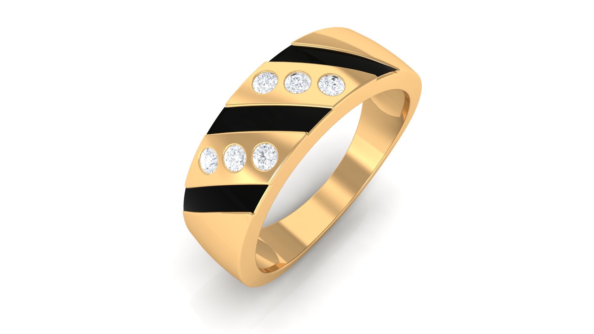 Natural Diamond Mens Wedding Band with Black Enamel Natural - ( HI-SI ) - Rosec Jewels