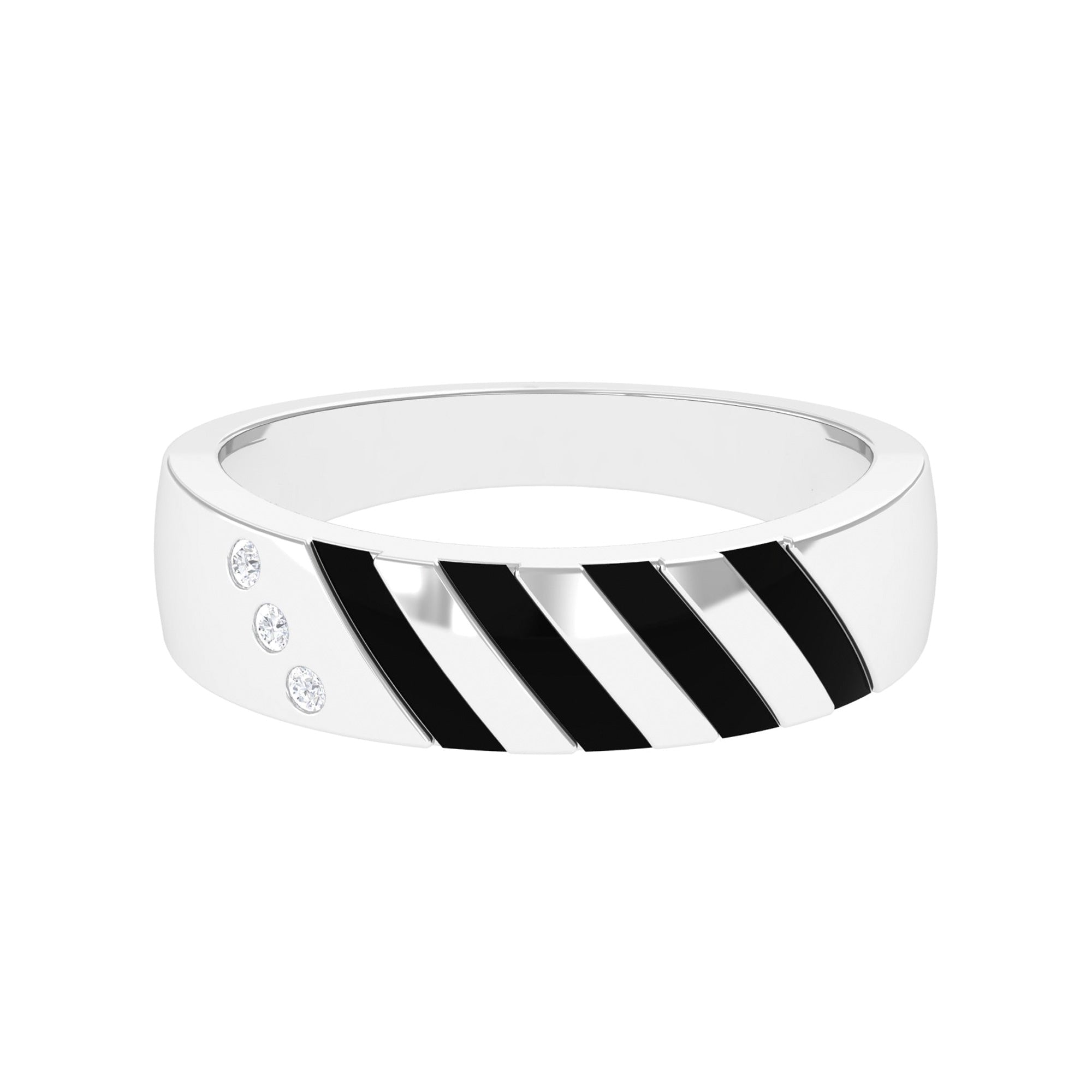 Real Diamond Enamel Band Ring in Flush Setting Natural - ( HI-SI ) - Rosec Jewels