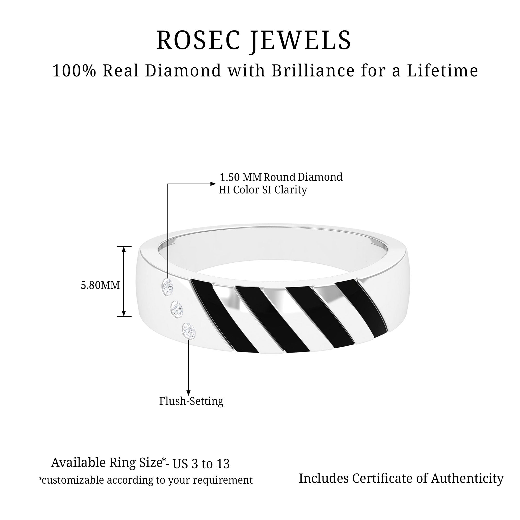 Real Diamond Enamel Band Ring in Flush Setting Natural - ( HI-SI ) - Rosec Jewels