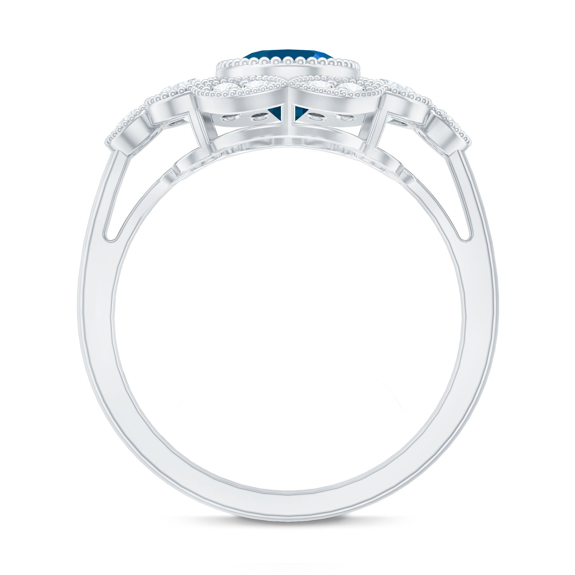 Real Oval London Blue Topaz Vintage Engagement Ring with Diamond AAA - Rosec Jewels