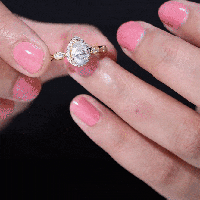 Rosec Jewels-Moissanite Teardrop Engagement Ring with Scalloped Shank