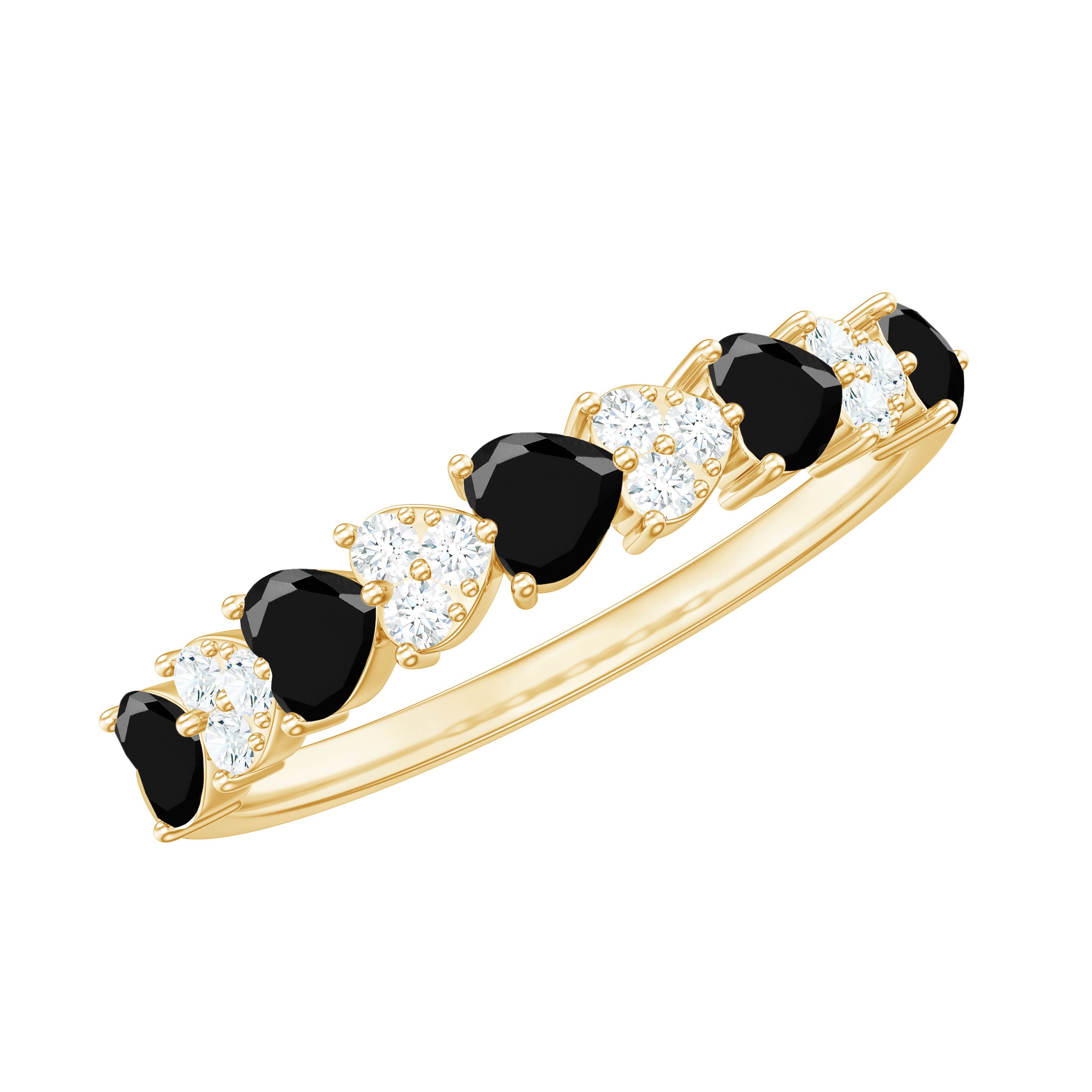 Rosec Jewels-3/4 CT Created Black Diamond Heart Half Eternity Ring with Diamond