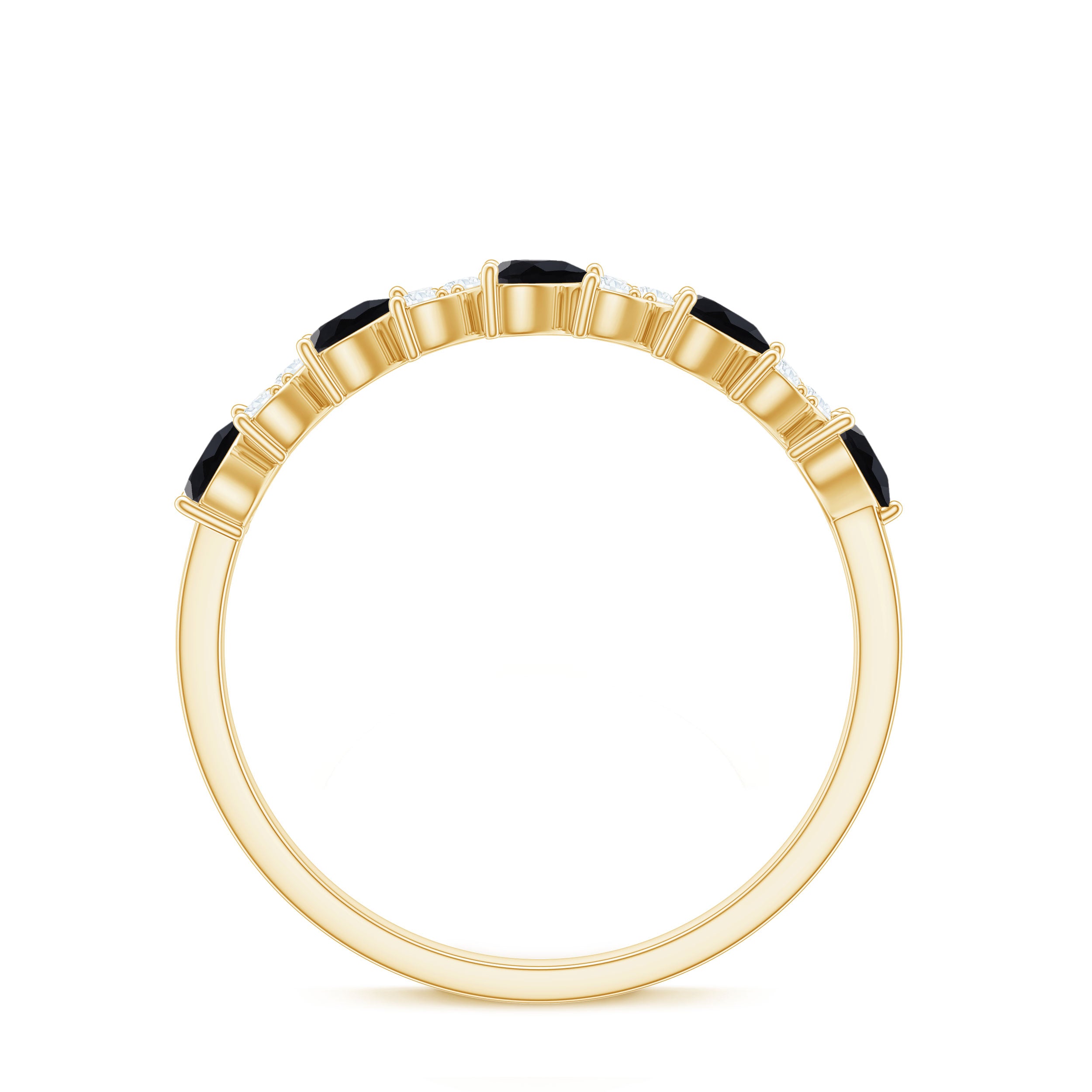 Rosec Jewels-3/4 CT Created Black Diamond Heart Half Eternity Ring with Diamond