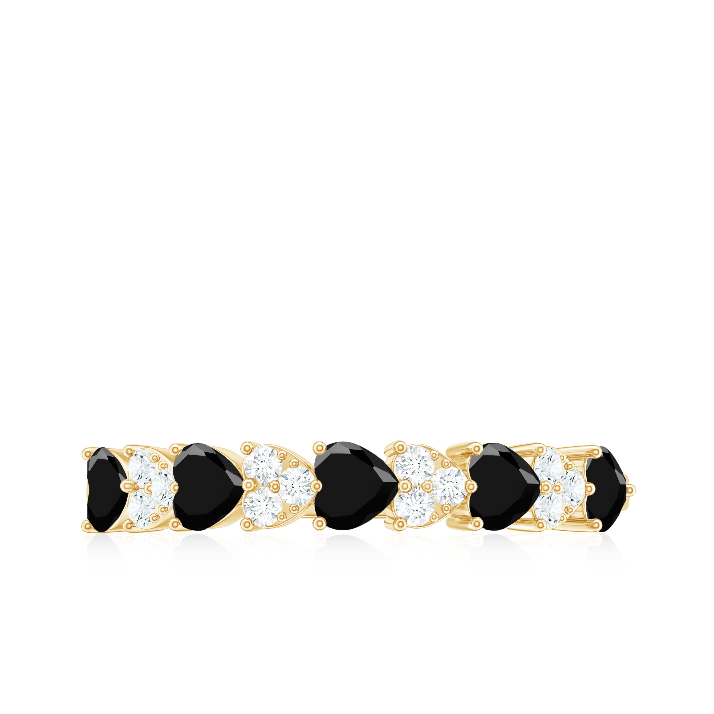 Rosec Jewels-3/4 CT Created Black Diamond Heart Half Eternity Ring with Diamond