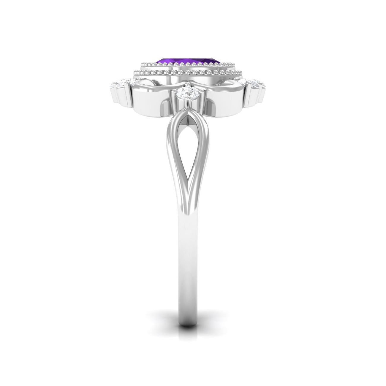 Vintage Inspired 1 Carat Amethyst Oval Engagement Ring with Diamond AAA - Rosec Jewels
