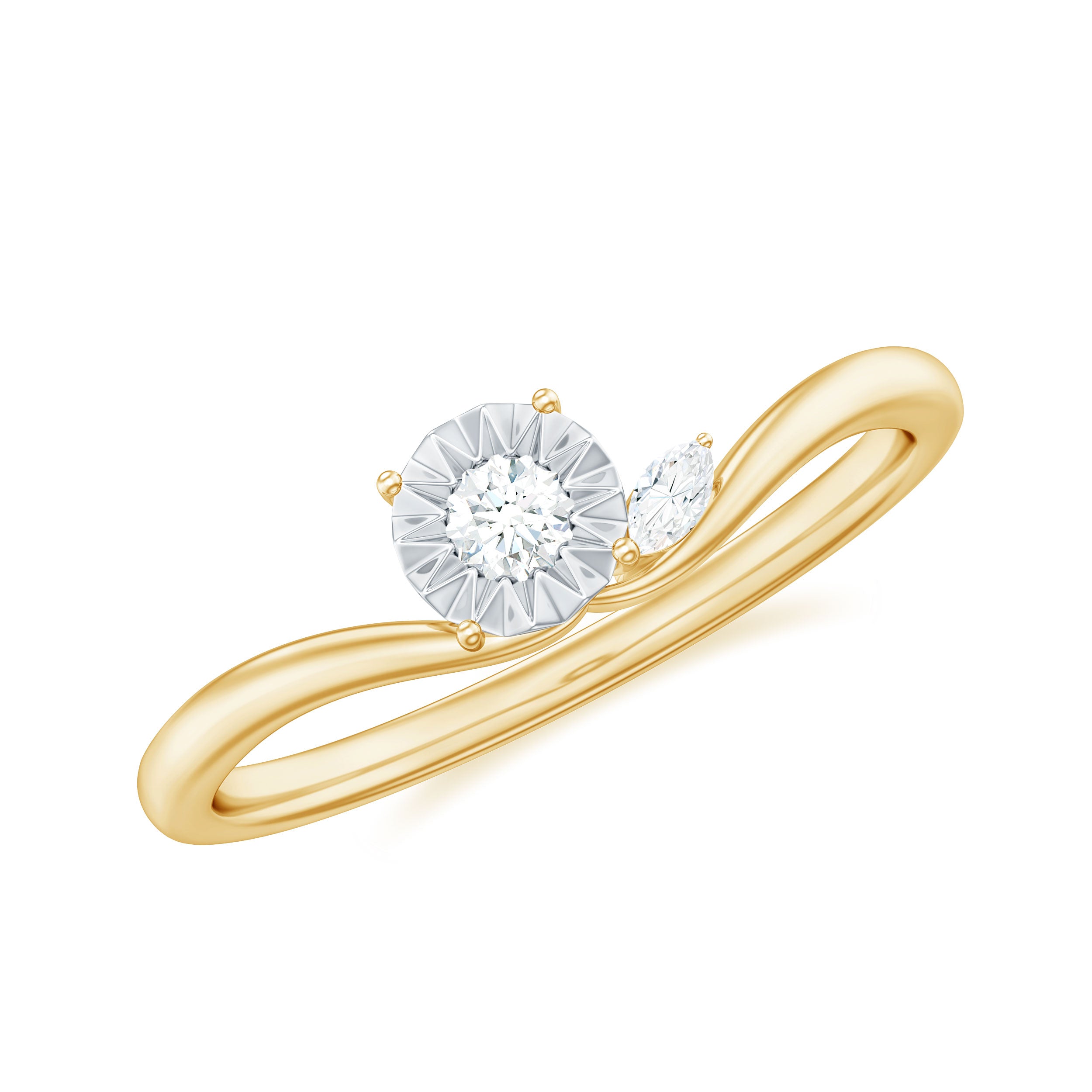 Certified Real Diamond Curved Promise Ring Natural - ( HI-SI ) - Rosec Jewels