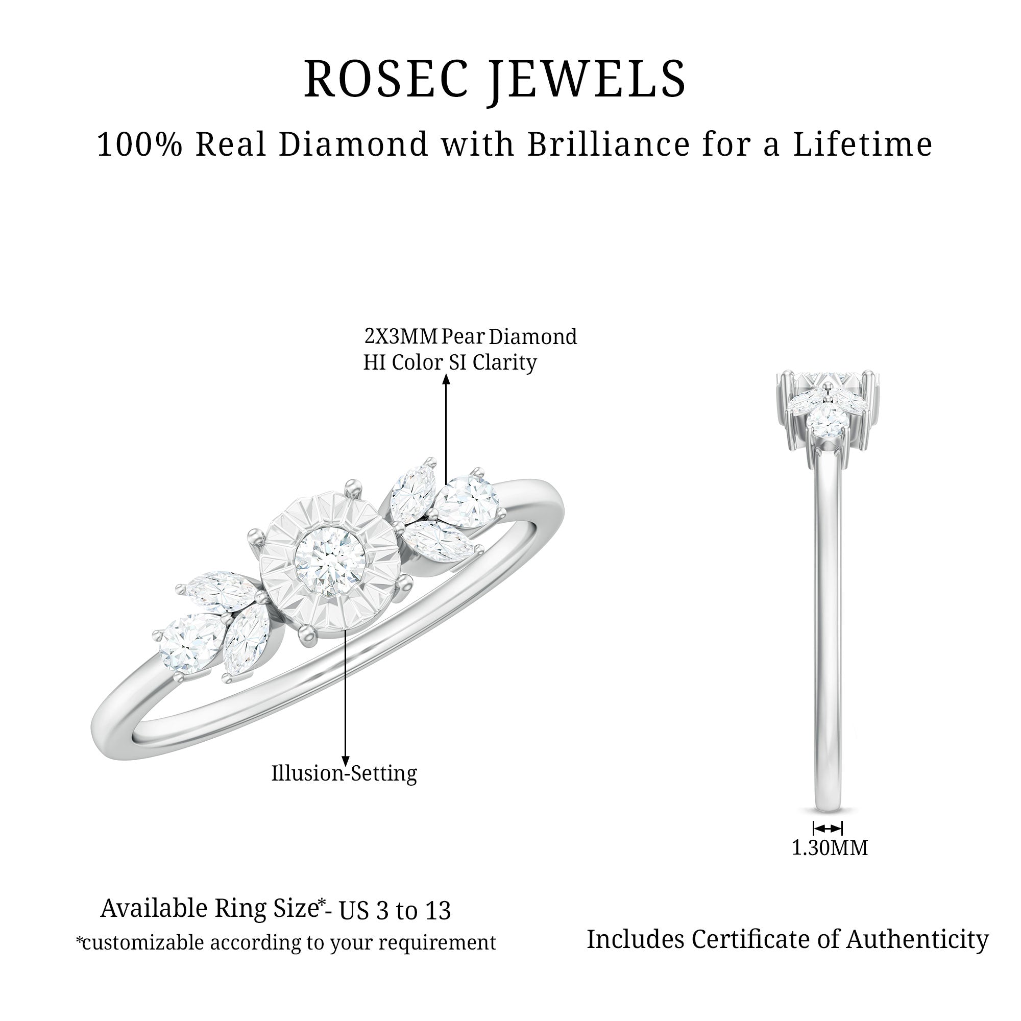 Nature Inspired Diamond Leaf Promise Ring for Women Natural - ( HI-SI ) - Rosec Jewels