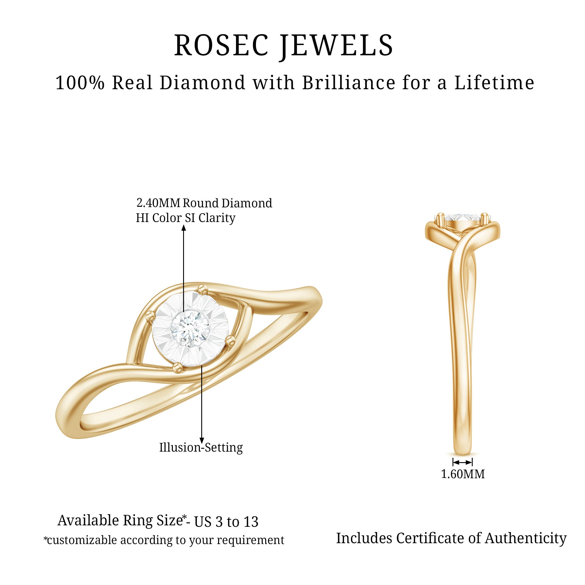 Certified Real Diamond Minimal Promise Ring for Women Natural - ( HI-SI ) - Rosec Jewels