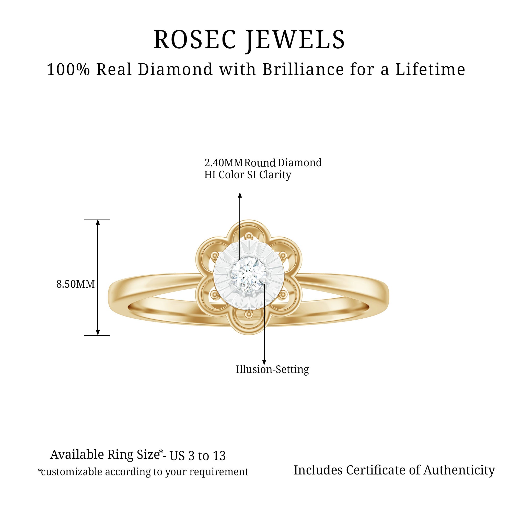 Rosec Jewels-Miracle Plate Real Diamond Flower Promise Ring